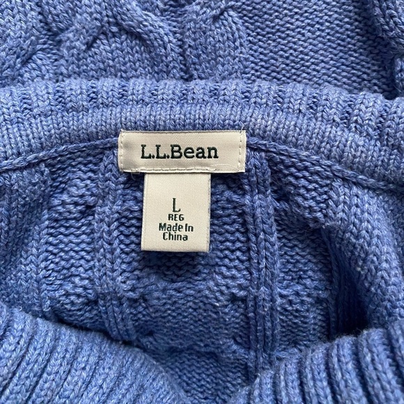 LL BEAN | Women’s Cotton Fisherman Cable Knit Turtleneck Sweater in Blue Size L - Picture 6 of 9